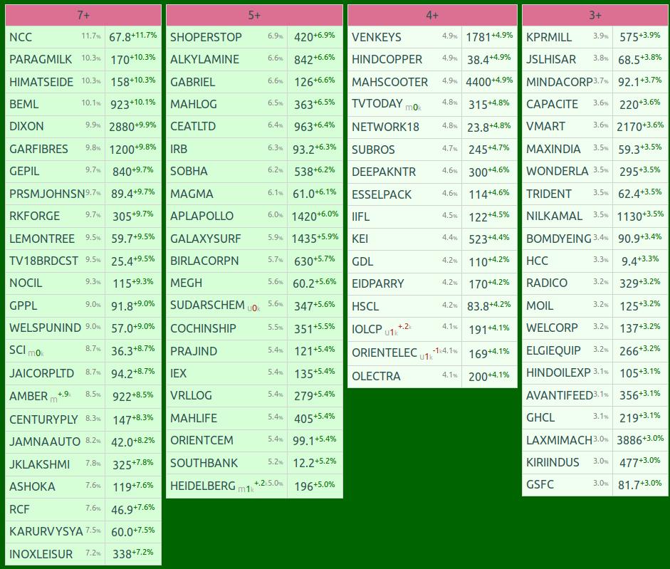 Top Small Cap Gainers List